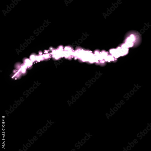 Pink Glowing Magic Light Trail Sparkle Effect Swirl Isolated Over Black Background Overlay Texture