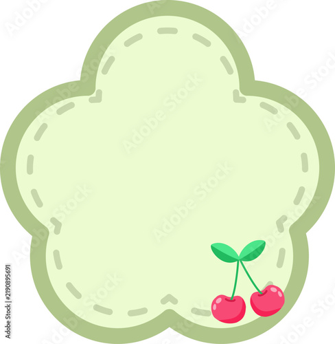 Cute Green Notepad Paper with Dashed Lines and Cherry Decorations