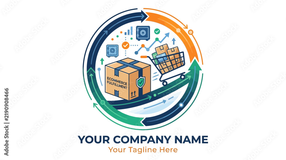 Obraz premium E-commerce Growth Circle: Delivery, Shopping Cart, Analytics, Secure Boxes