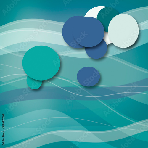 Canvastavla A cluster of oversized blue-green 3D circles drifts across layered wavy lines, offering a balanced energetic look for tech slides and cover art