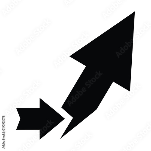 Black arrow pointing up and smaller arrow pointing left on white background symbolizing growth