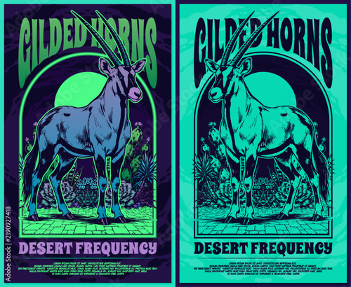 Cyberpunk Neon Oryx Antelope Desert Poster Template Set