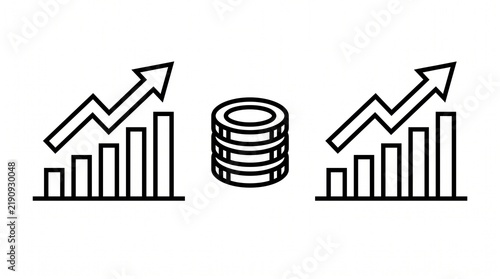 Growing bar chart with money stack icon