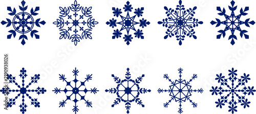 Set of ten unique blue snowflake icons