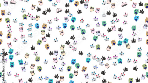 Cute Cartoon Owls and Castles Pattern