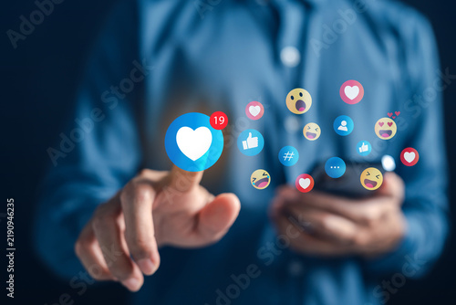 Man using social media and digital online, man using smart phone with Social media. concept of living on vacation and playing social media. online marketing, technology network concept.