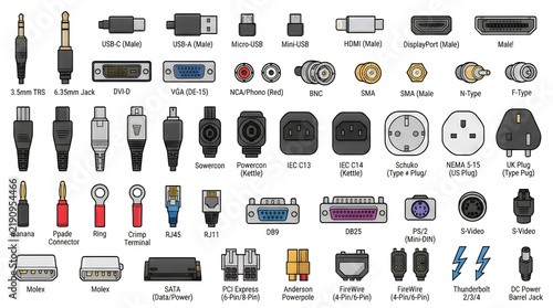 Collection of computer and audio connectors icons