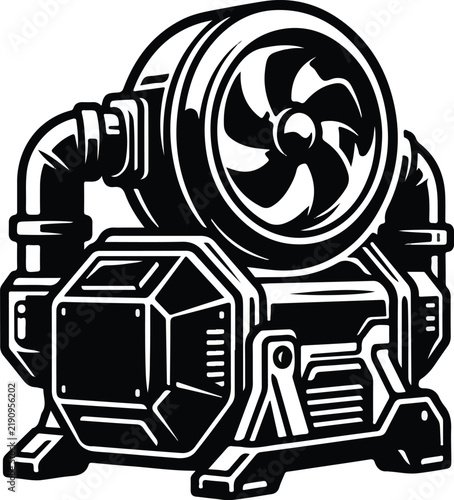 Industrial air compressor fan machine vector illustration.