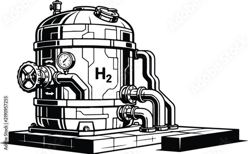 Industrial hydrogen storage tank vector illustration.