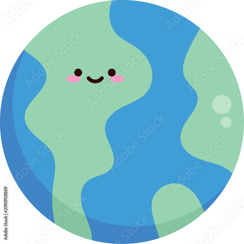 Cute kawaii planet earth globe vector icon isolated on white
