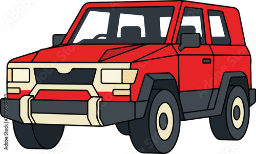 Suv Cartoon Vector Illustration of a Red 4x4
