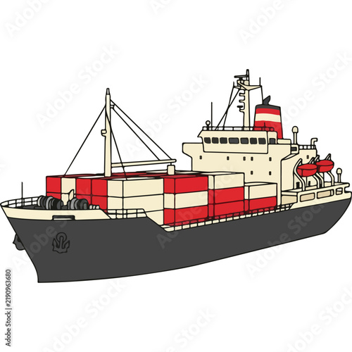 Cargo Ship Vector for Global Freight Logistics