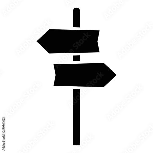 Black silhouette of a wooden directional signpost with two arrows