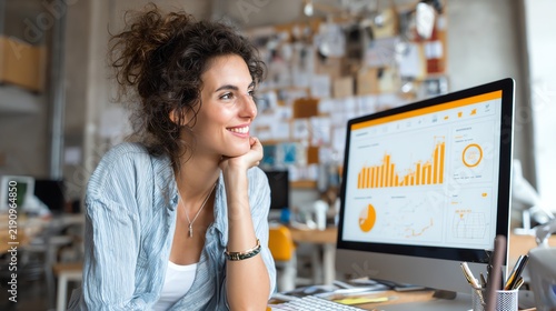happy business owner checking online sales dashboard