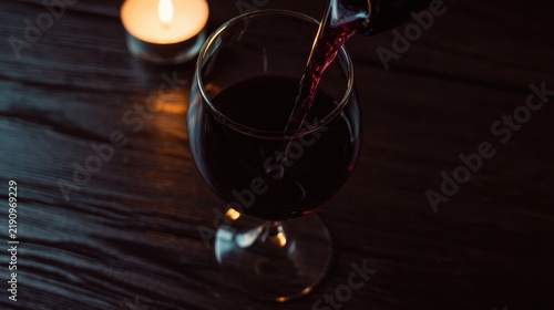Overhead Flat Lay Wine Pouring Dark Wood Table