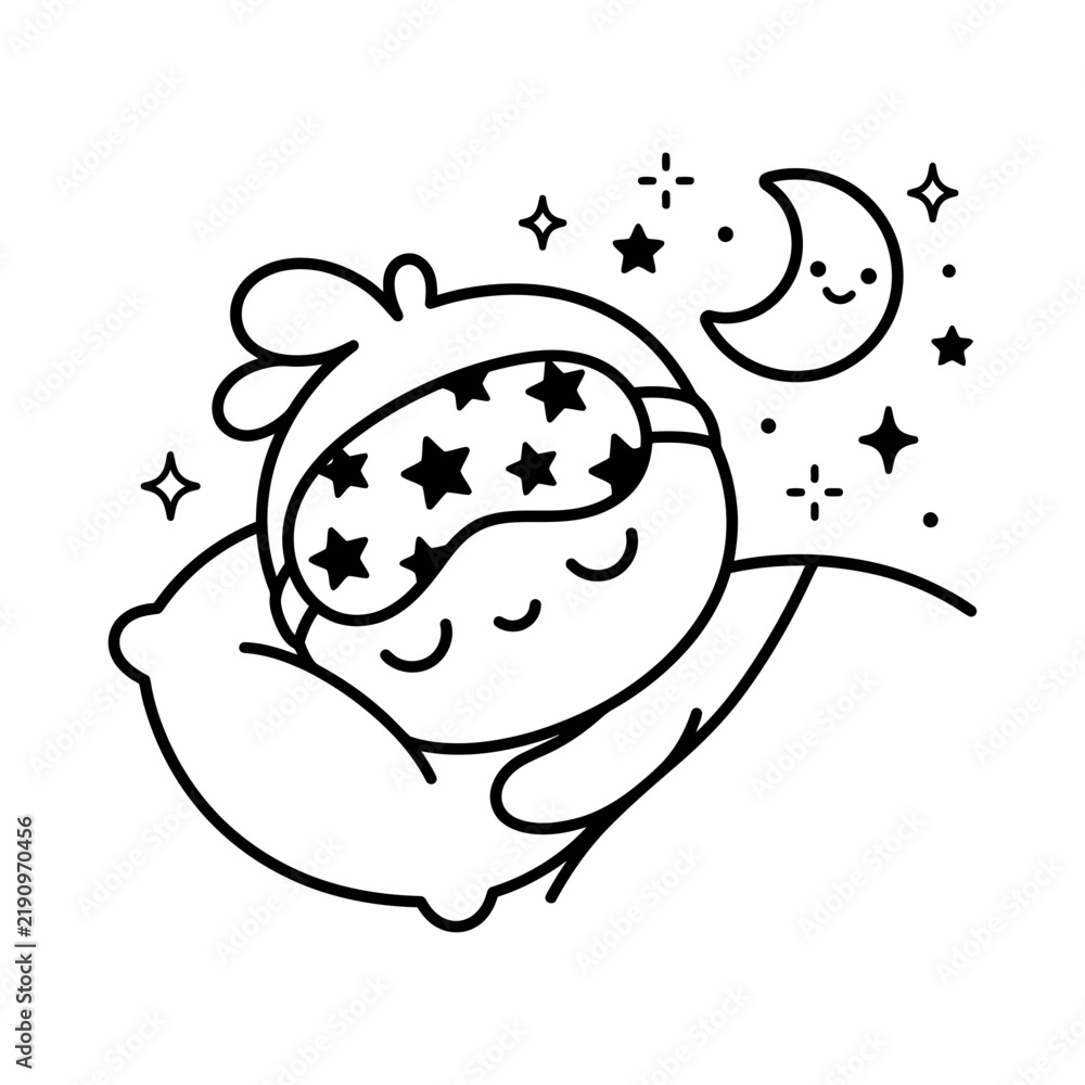 Obraz premium Cute Sleeping Character with Eye Mask and Moon Vector Illustration