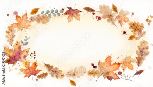 Fototapeta 秋の紅葉をあしらった水彩画風のフレーム素材