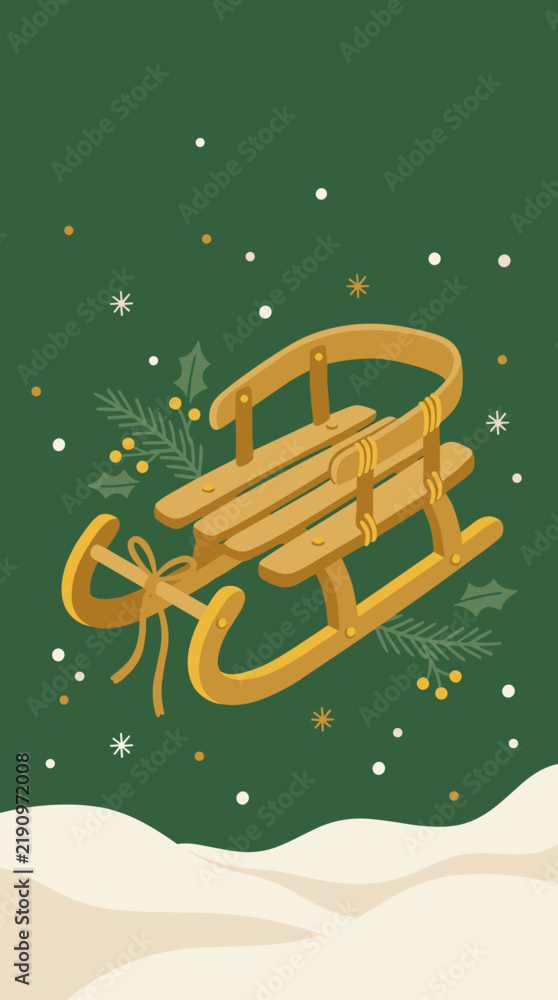 Fototapeta premium Sleigh Mockup Background for Christmas Holiday Card and Social Media