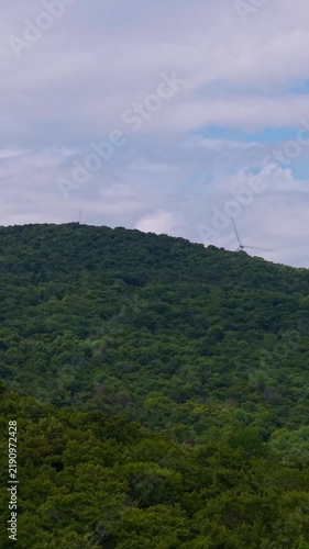 Summer aerial view featuring wind turbines in Readsboro, Vermont