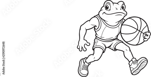 Minimalist line art illustration of a funny frog isolated on a white background