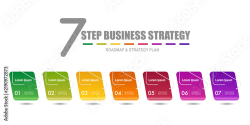 infographic elements template, business concept with 7 steps, multi gradient color rectangle shapes design with multi gradient color label for workflow layout, diagram, annual report, vector