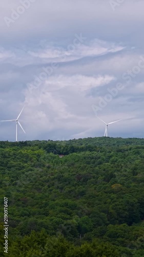 Summer aerial view featuring wind turbines in Readsboro, Vermont