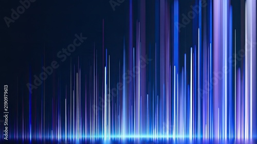 Abstract digital light streaks ascend against a dark background