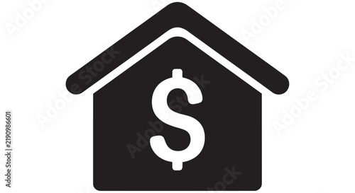 House with dollar sign a black silhouette icon on a white background