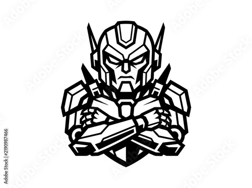 Robot Warrior Mascot Icon, Sci-Fi Character, Futuristic Armor, Isolated
