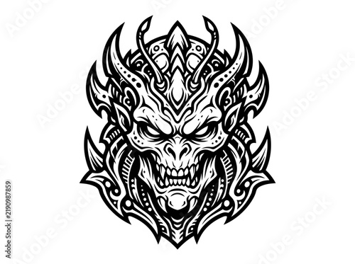 Scary Demon Face Tribal Tattoo Design Isolated