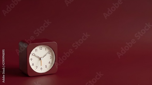 Dark Red Square Clock on Dark Red Background Minimalist Time Concept