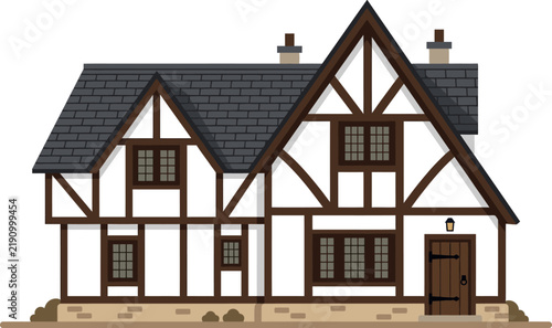 Traditional Tudor style house vector illustration on white background