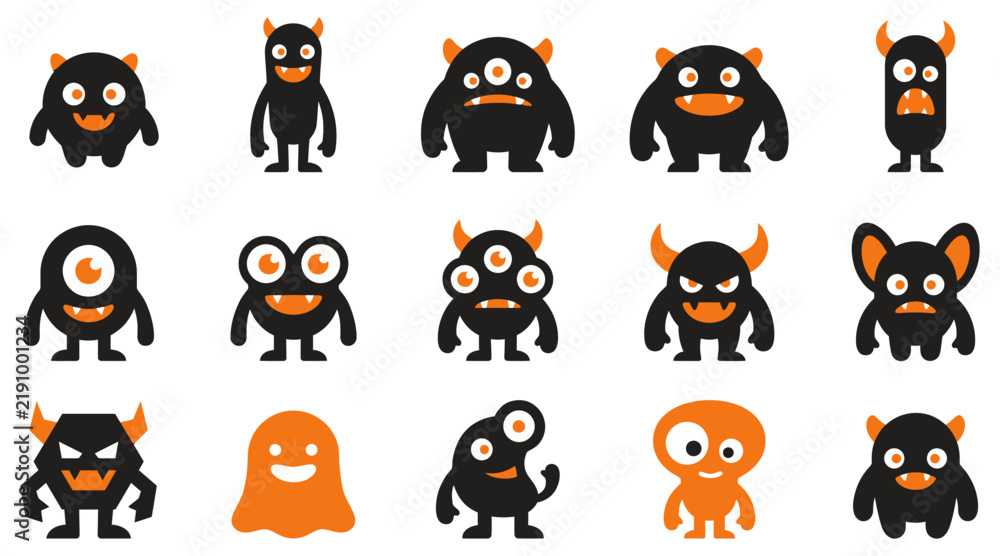 Obraz premium A collection of cute halloween monster characters in a flat vector illustration style for festive holiday design projects