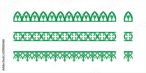 Gothic architecture decorative lace brush borders and seamless patterns set