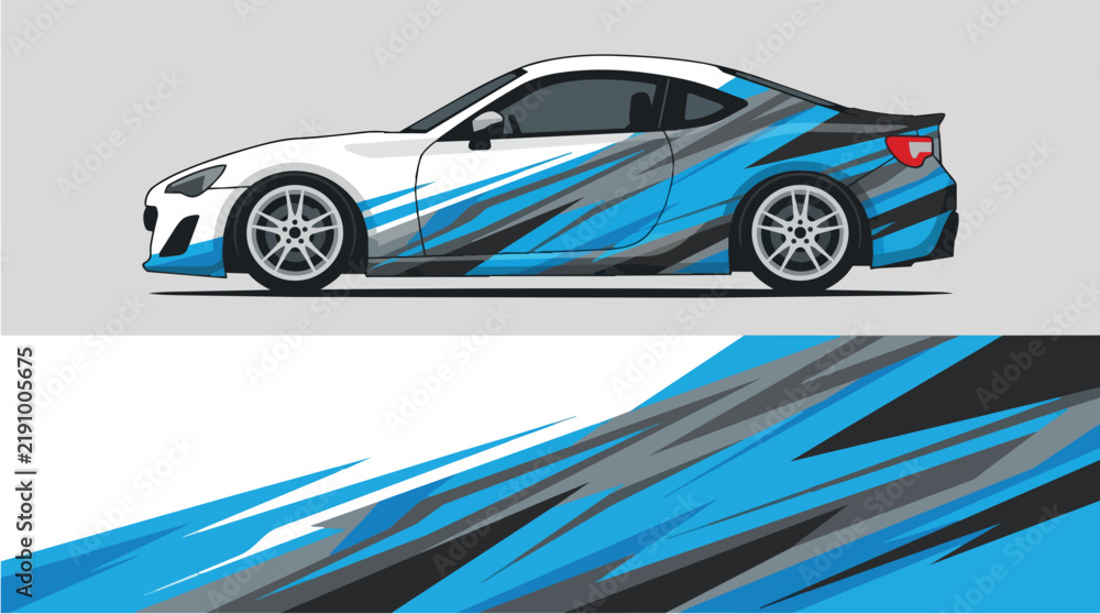 Fototapeta premium Blue Sport Car Racing Vector Illustration Design