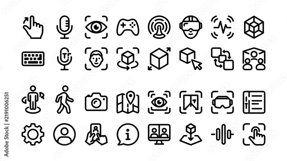 Obraz premium Collection of various technology and activity icons on transparent background