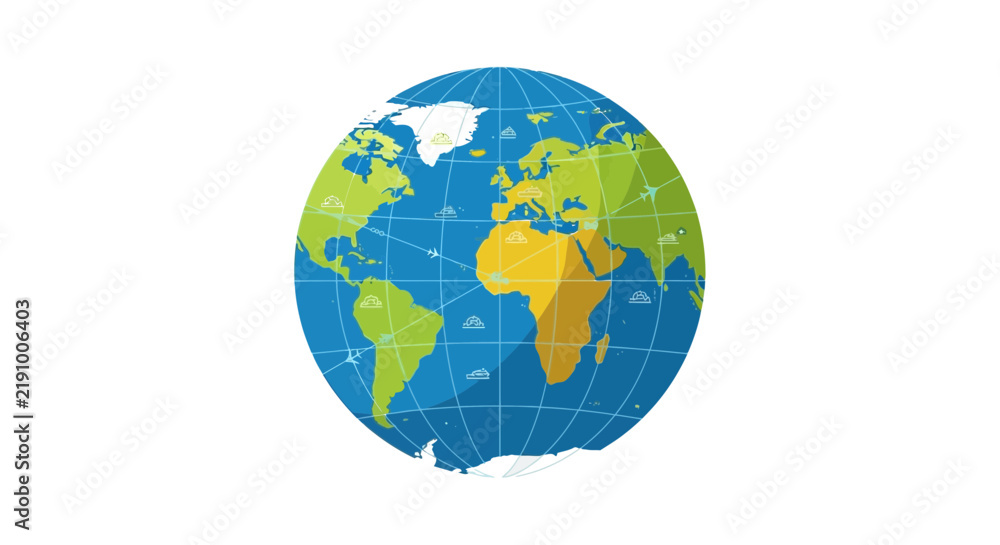 Fototapeta premium Stylized Globe Earth Icon Isolated Transparent Background Vector Illustration