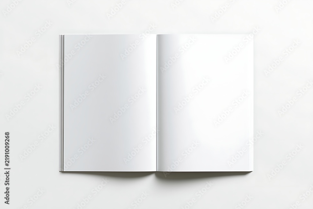 Fototapeta premium Open blank book mockup with white pages isolated on white background