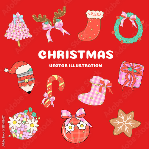 Set of Christmas decorations, Vector Illustration.
