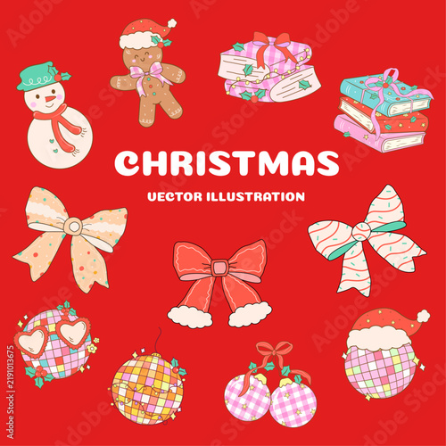 Set of Christmas decorations, Vector Illustration.