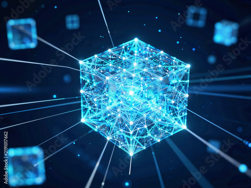 Blue technological cube network structure diagram