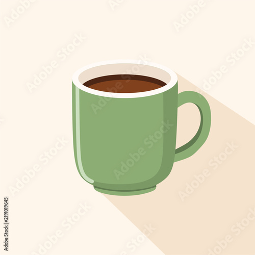 Vector illustration of a green ceramic mug filled with hot chocolate drink