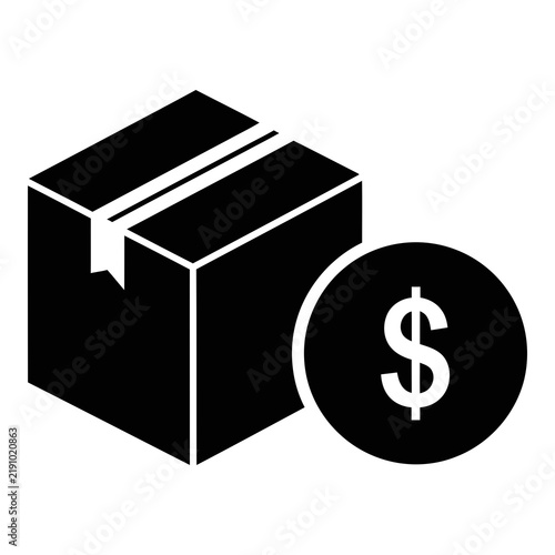 Shipping box with dollar coin icon for delivery cost