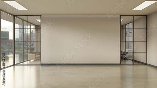Modern Commercial Interior with Blank Wall Mockup and Glass Partitions