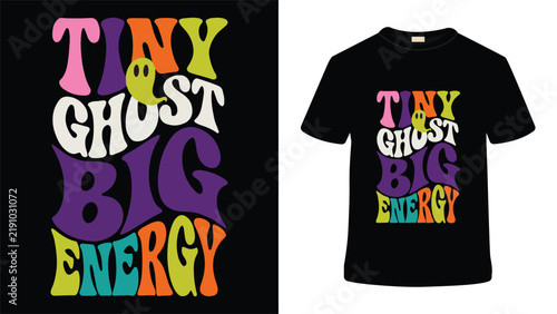 Funny Tiny Ghost Big Energy Retro Halloween Vector Illustration