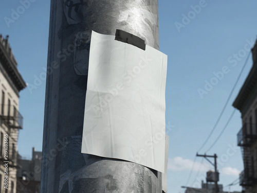 Blank white flyer taped on street pole mockup