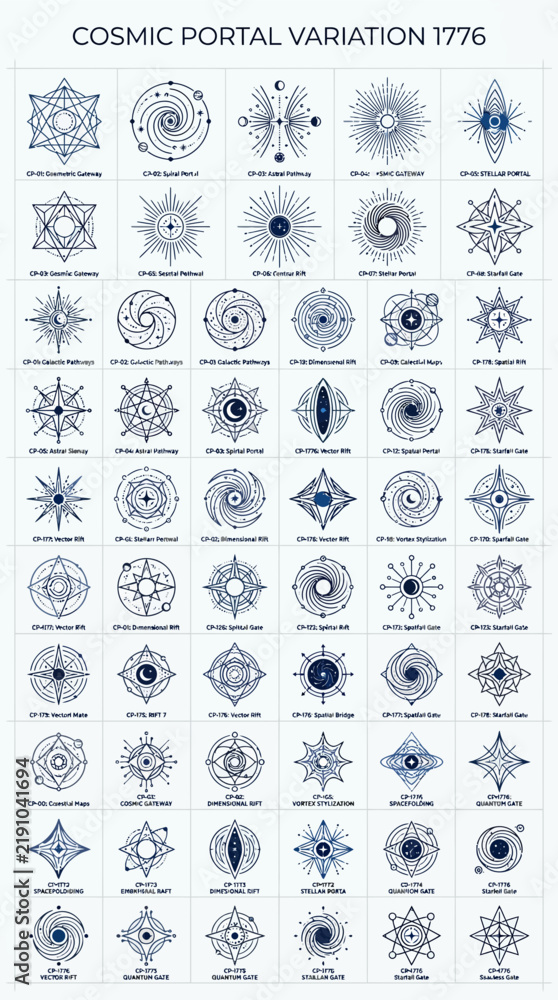 Fototapeta premium Cosmic Portal Variations - Collection of 56 Unique Geometric and Abstract Designs
