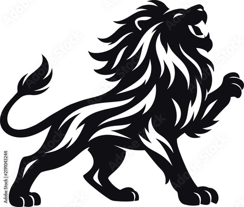 Roaring lion vector silhouette isolated on white background stylized tribal art design