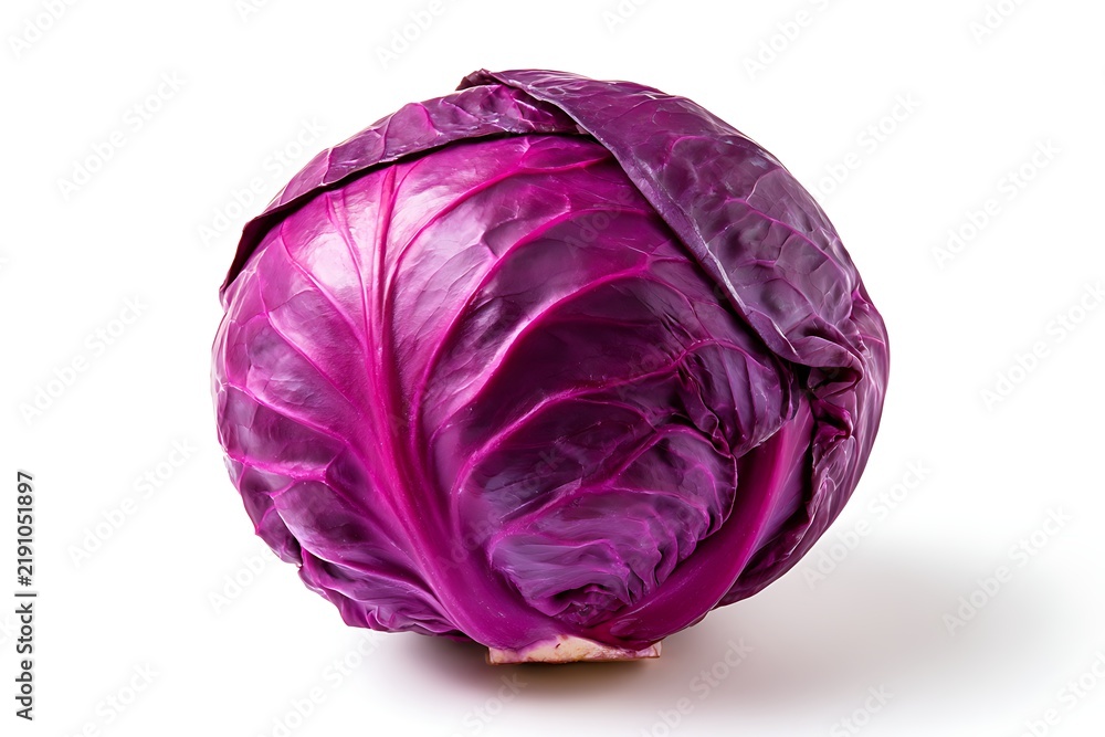 Fototapeta premium Fresh whole red cabbage isolated on white background