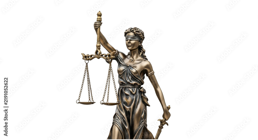 Fototapeta premium Bronze statue of lady justice isolated on transparent background